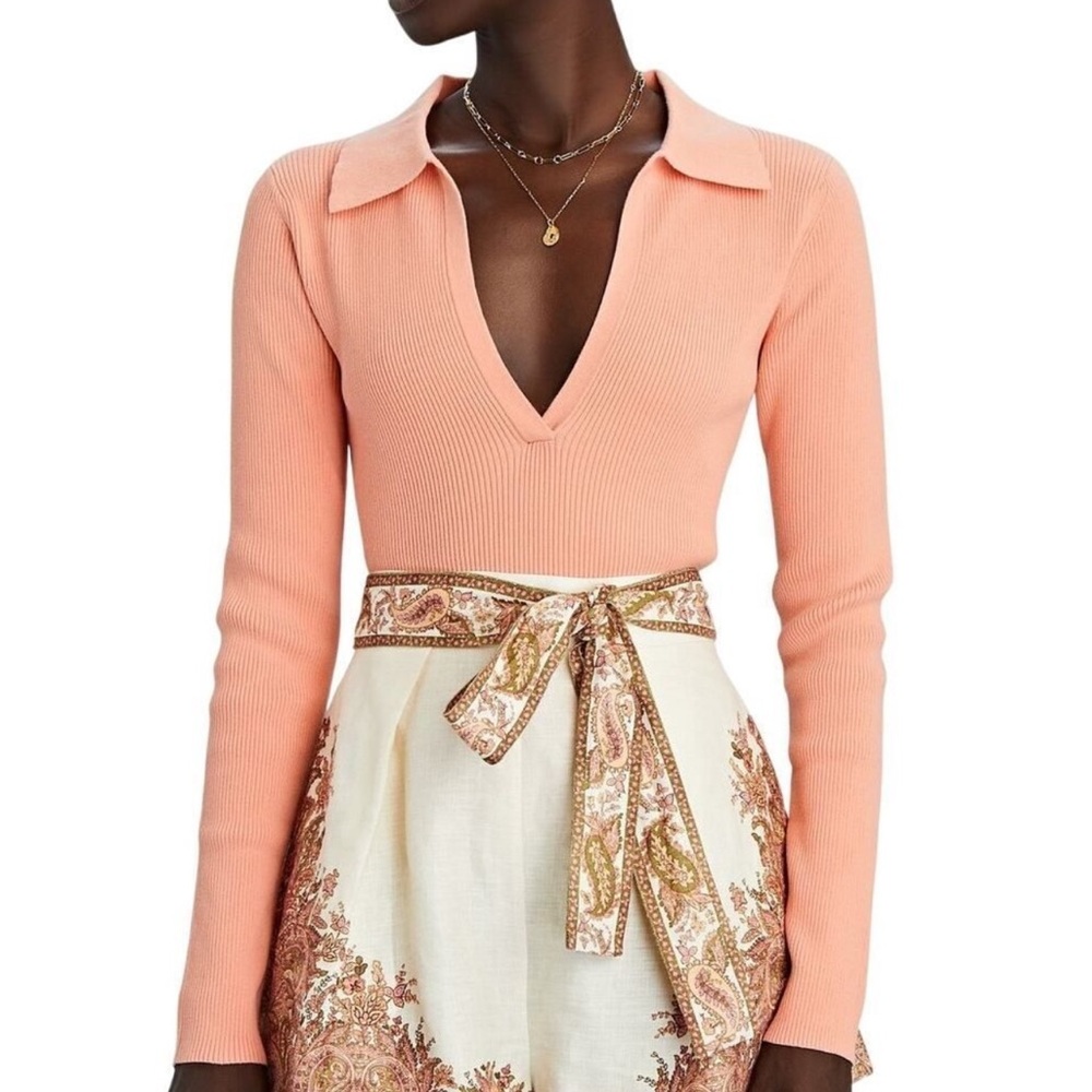 Intermix Nina Rib Knit Polo Top Size L